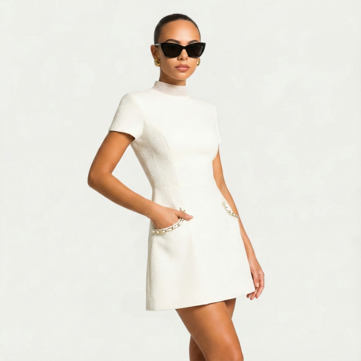 Estelle Worthington | Women’s Mini Dress with Pearl Trim and Pocket Detailing