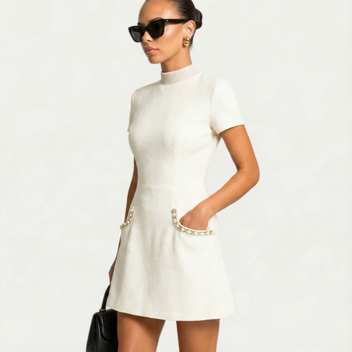 Estelle Worthington | Women’s Mini Dress with Pearl Trim and Pocket Detailing