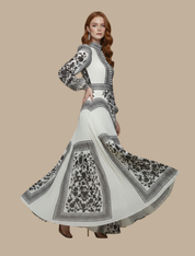 Arabella Saintmere | Women’s Pleated Maxi Evening Dress – High Neck Long Sleeve Formal Gown