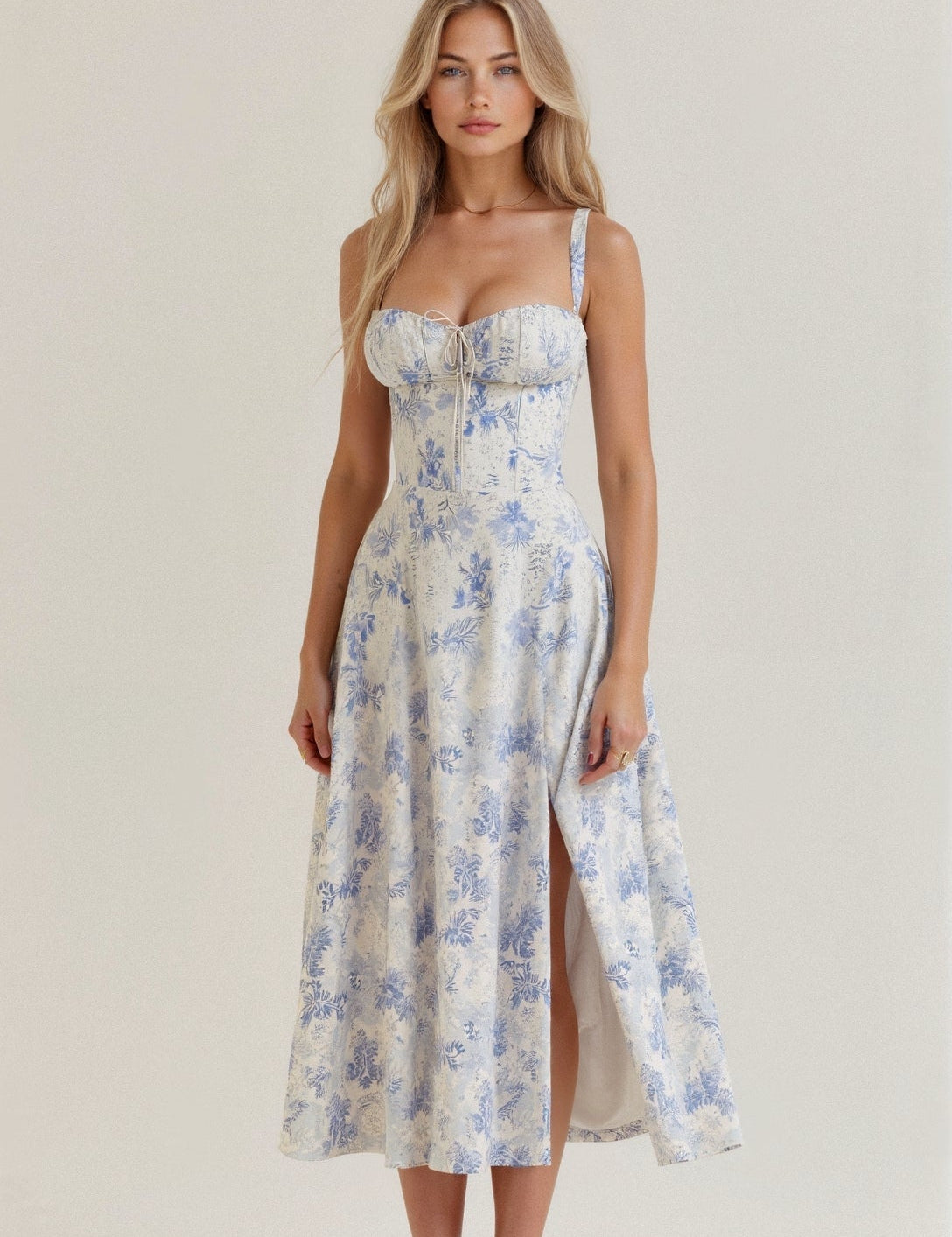 Isabeau Renard | Corset Midi Dress – Tailored Waist and Flowing Skirt