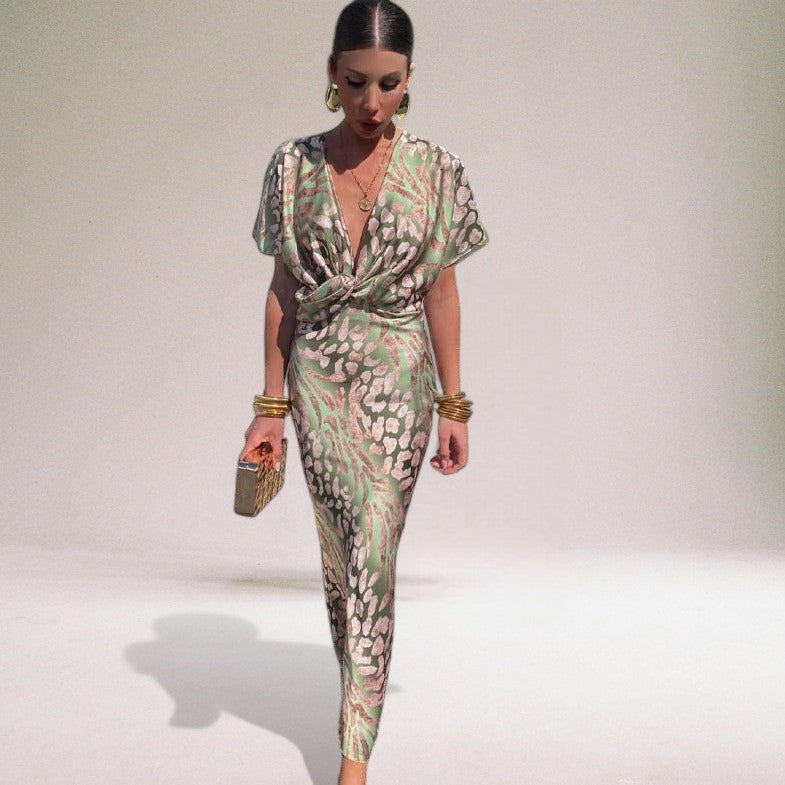 Adriana Valcour | Twisted V-Neck Maxi Dress – Elegant Long Dress for Special Occasions