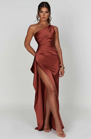 Elowen Duvall | Women’s Asymmetric Evening Maxi Dress – Elegant Gown with High Split