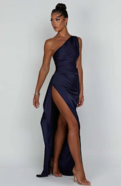 Elowen Duvall | Women’s Asymmetric Evening Maxi Dress – Elegant Gown with High Split