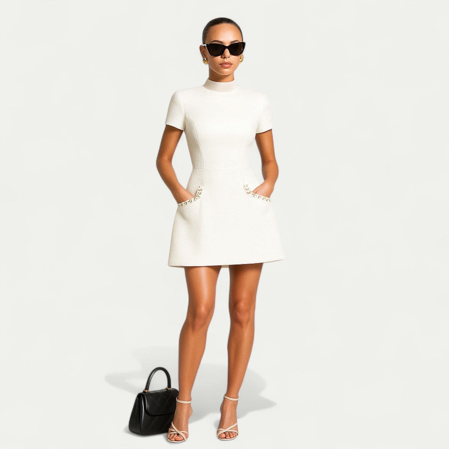 Estelle Worthington | Women’s Mini Dress with Pearl Trim and Pocket Detailing