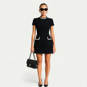 Estelle Worthington | Women’s Mini Dress with Pearl Trim and Pocket Detailing