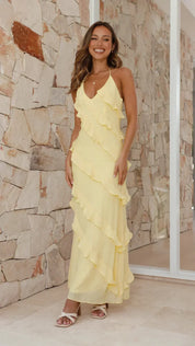 Clarisse Montreux | Women’s Ruffle Maxi Dress – Halter Neck, Tiered Layers