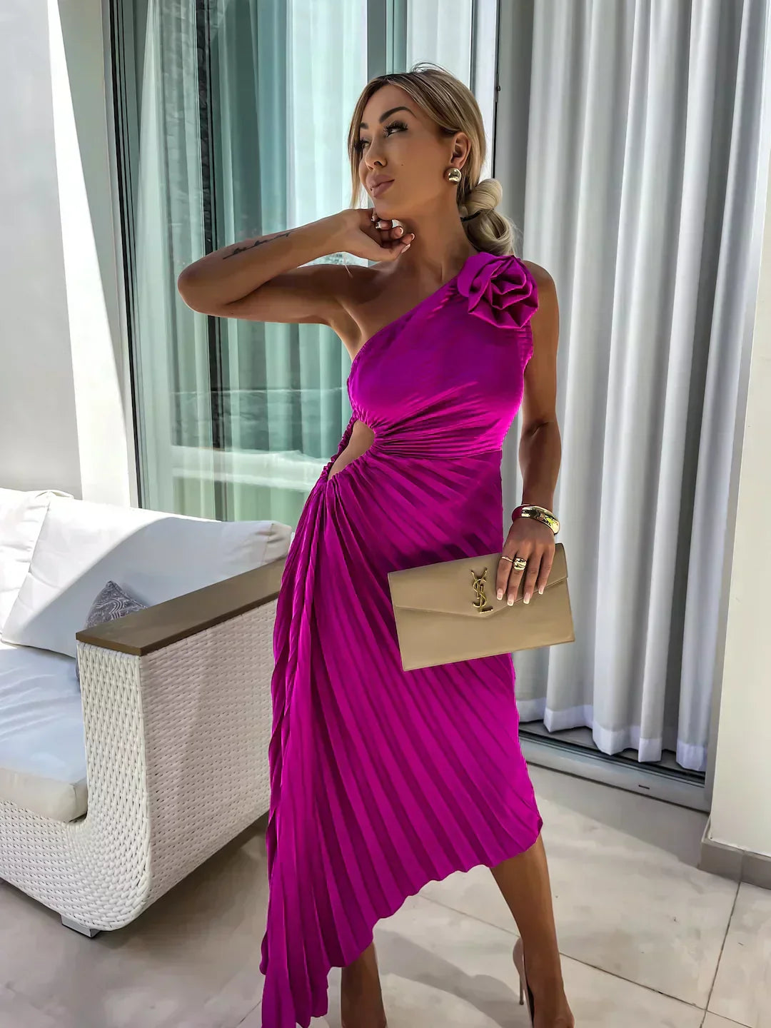 Ivy Harrison | One-Shoulder Pleated Maxi Dress