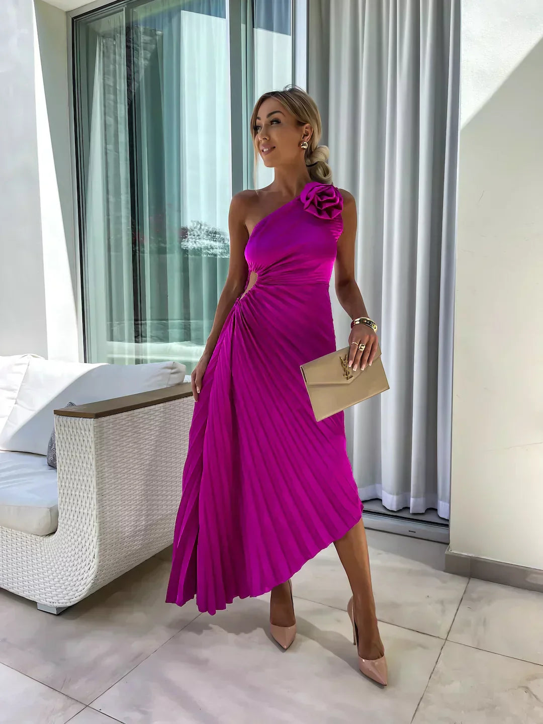 Ivy Harrison | One-Shoulder Pleated Maxi Dress