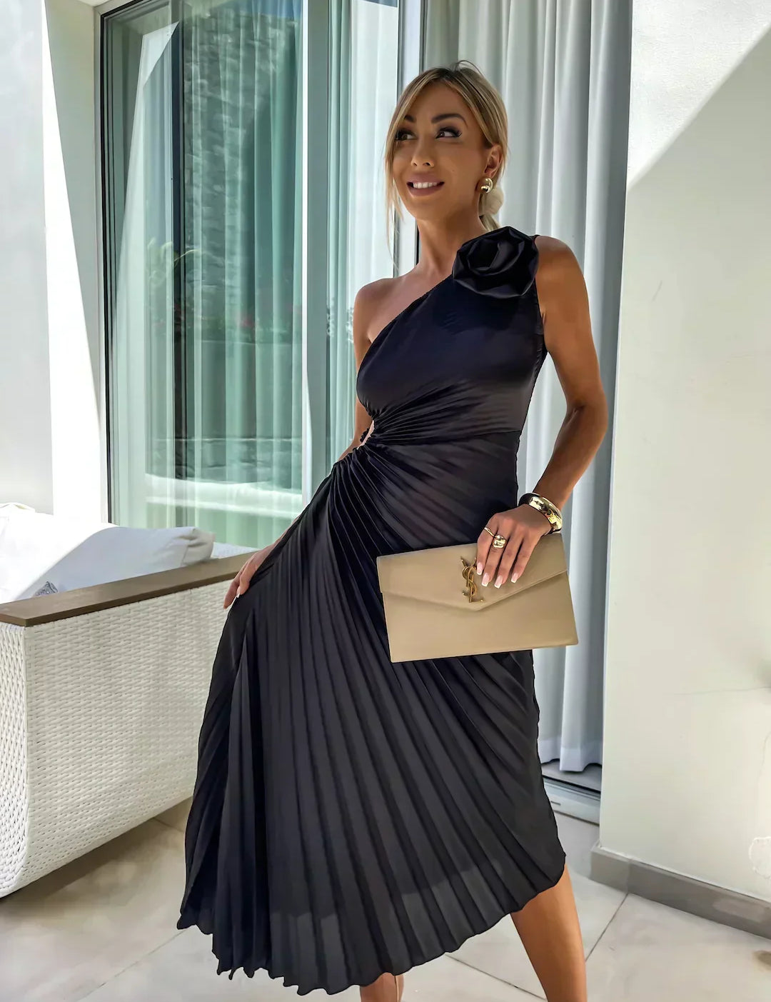 Ivy Harrison | One-Shoulder Pleated Maxi Dress