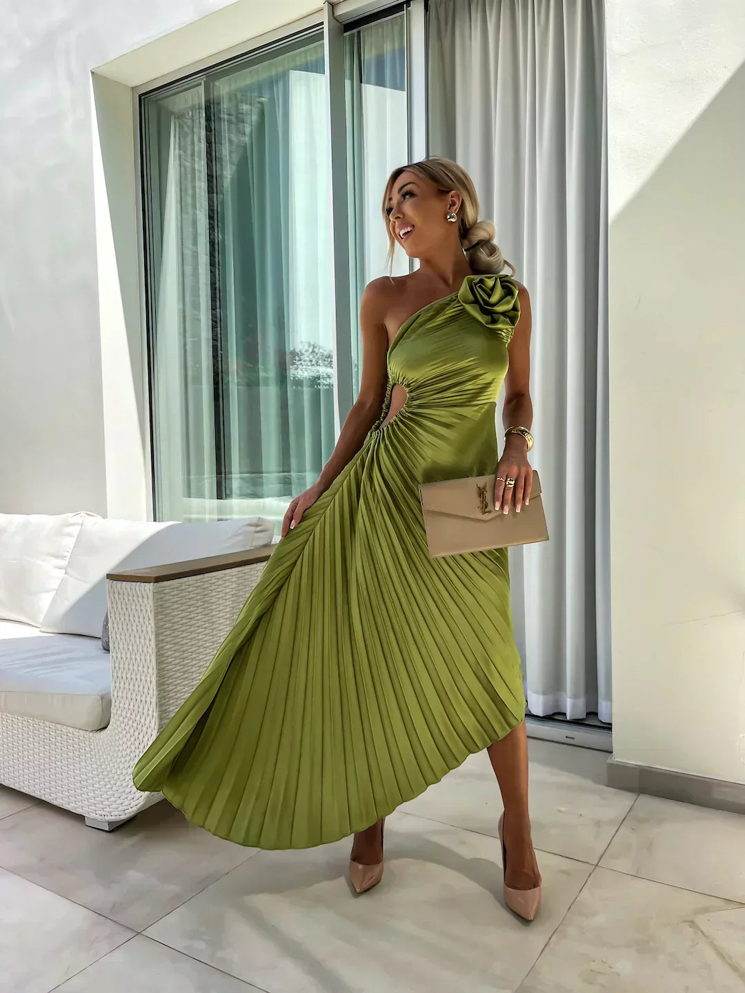 Ivy Harrison | One-Shoulder Pleated Maxi Dress